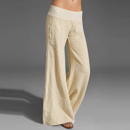 Solid Cotton Drawstring Casual Long Pants