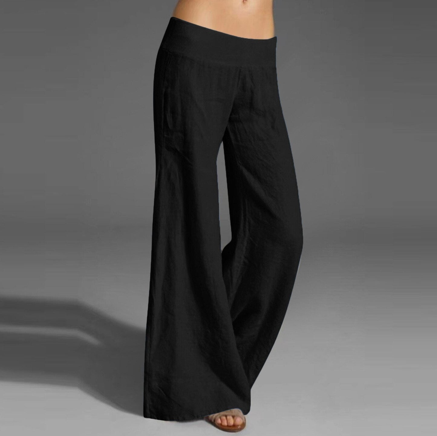 Solid Cotton Drawstring Casual Long Pants