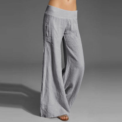 Solid Cotton Drawstring Casual Long Pants