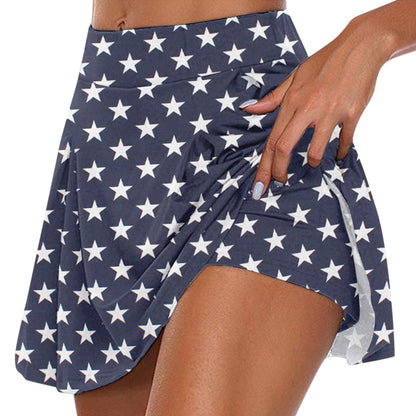 High Waist Stars Printed Tennis Short