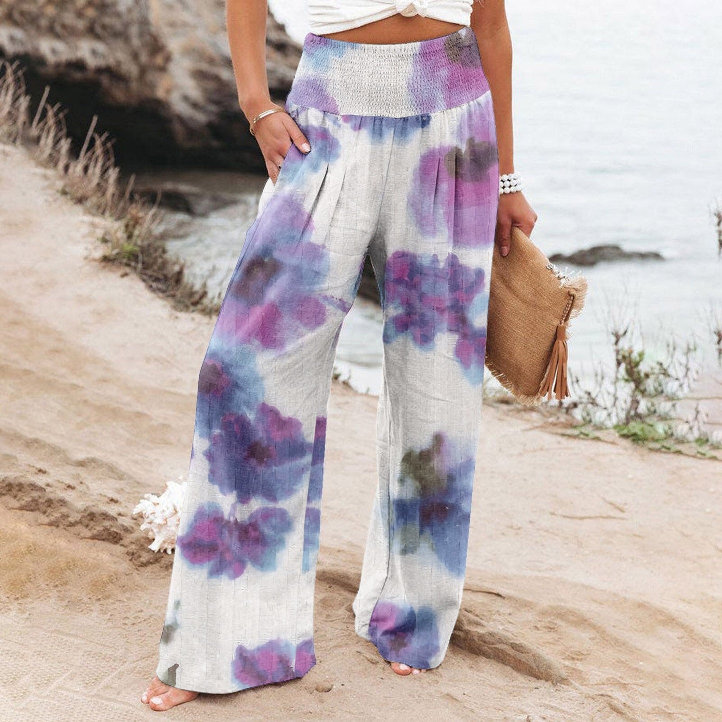 Floral Print High Waist Wide Leg Pants