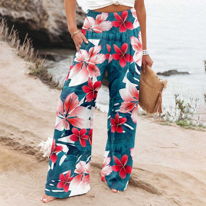 Floral Print High Waist Wide Leg Pants