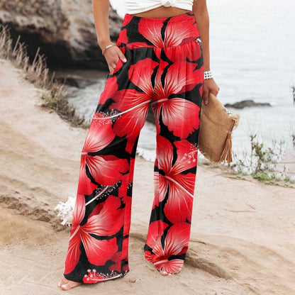 Floral Print High Waist Wide Leg Pants