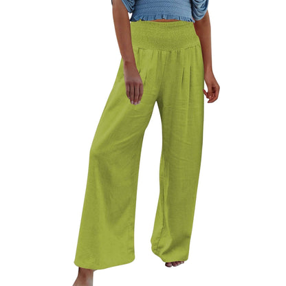 High Waist Pleated Cotton Linen Wide Leg Pants