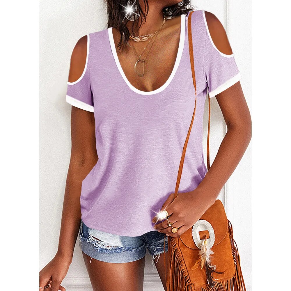 Scoop Neck Cold Shoulder Tee