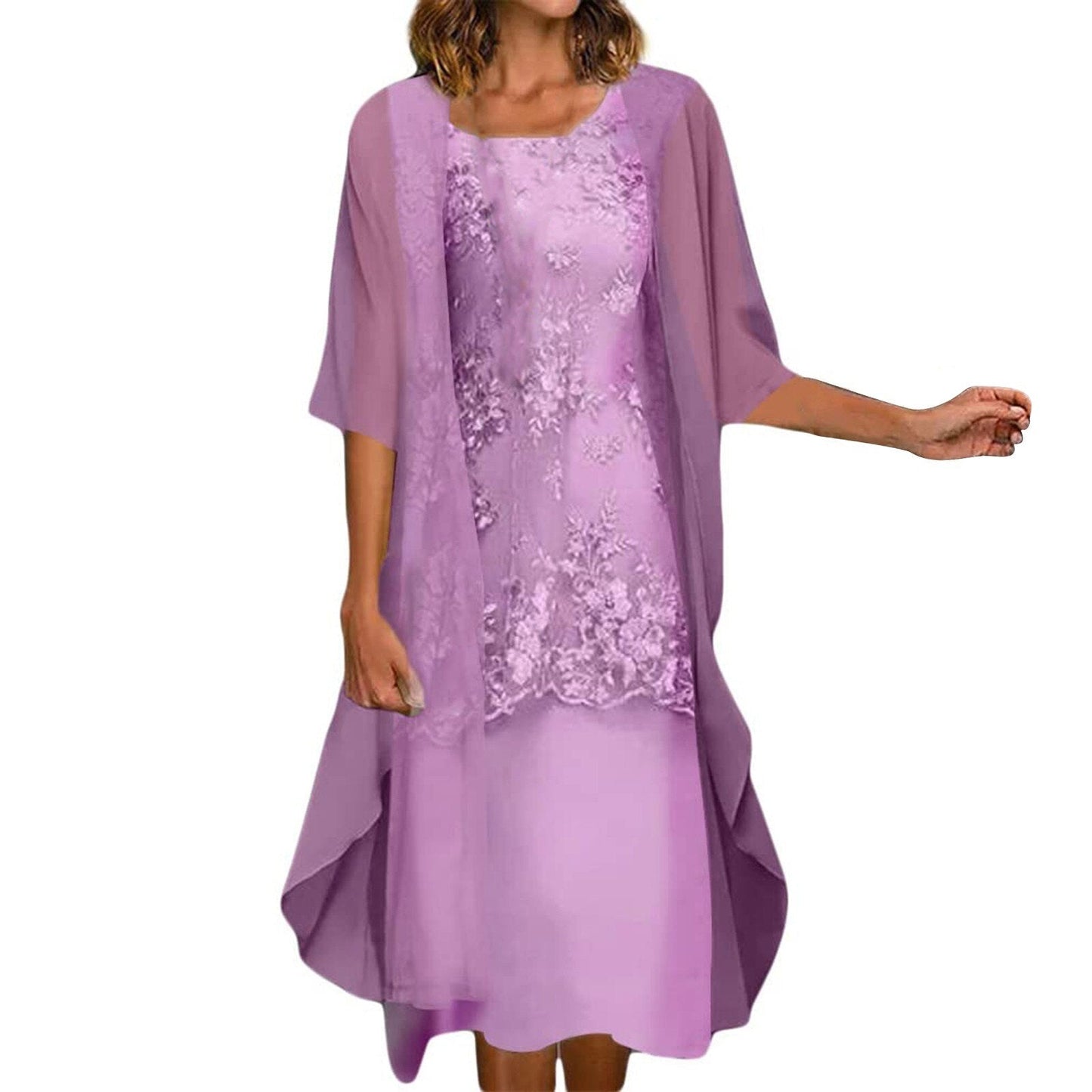 2024Vintage Lace Printed Festive Bridesmaid Midi Dress