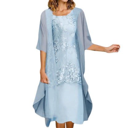 2024Vintage Lace Printed Festive Bridesmaid Midi Dress