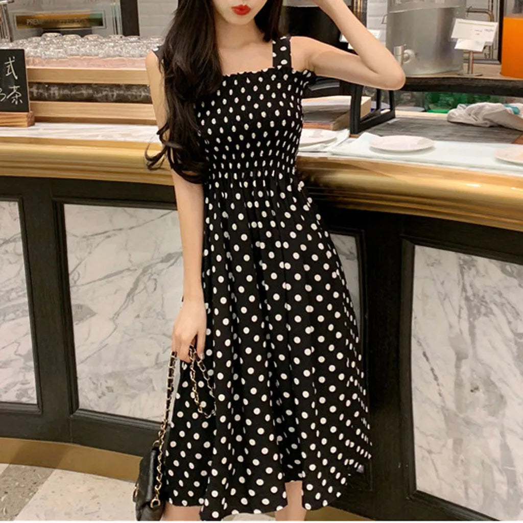 Women's Summer Fashion Loose Polka Dot Shoulder Plus Size Sexy Midi Dresses