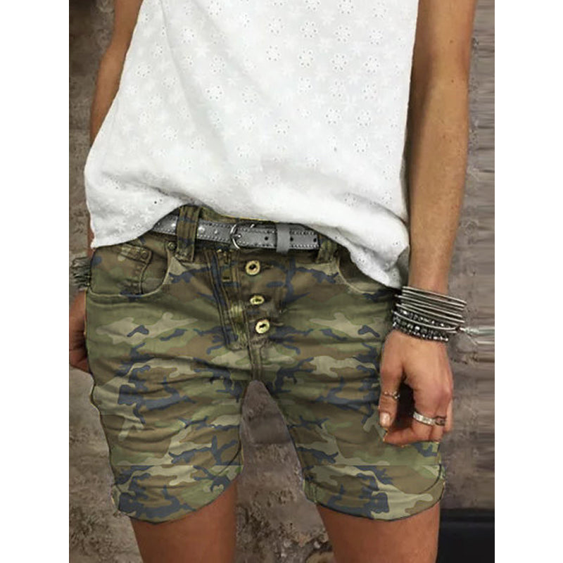 Women's Shorts High Waist Fashion Camouflage Loose Straight Pants