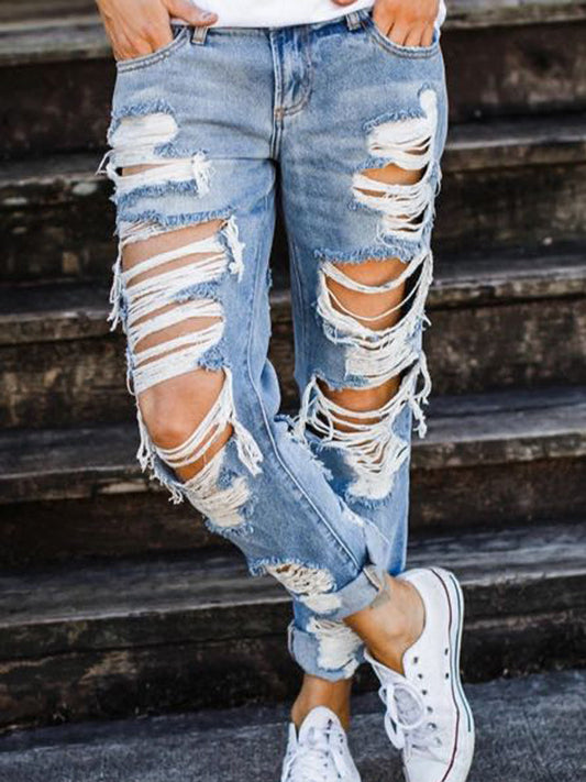 Women's Jeans Loose Street Casual Washed Blue Pants