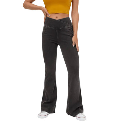 2024Solid Color High Waist Casual Flare Pants