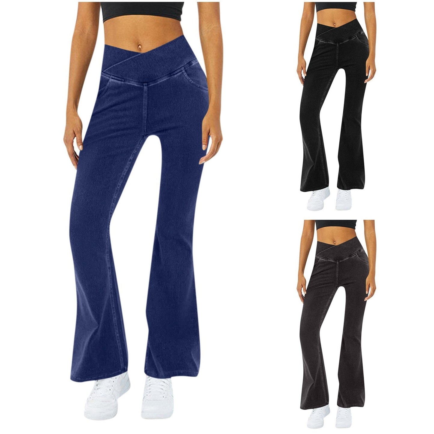 2024Solid Color High Waist Casual Flare Pants