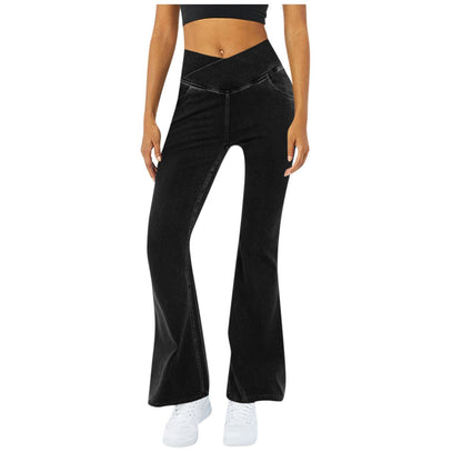 2024Solid Color High Waist Casual Flare Pants