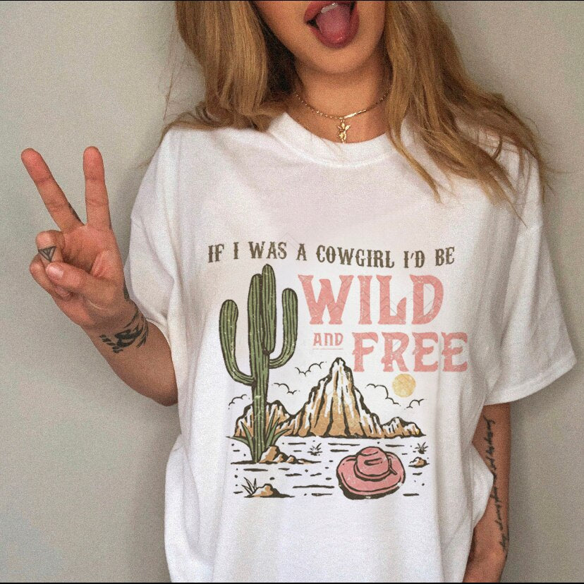 Women's T-shirt Western Cowboy Cartoon Letter Print Funny Cute Short