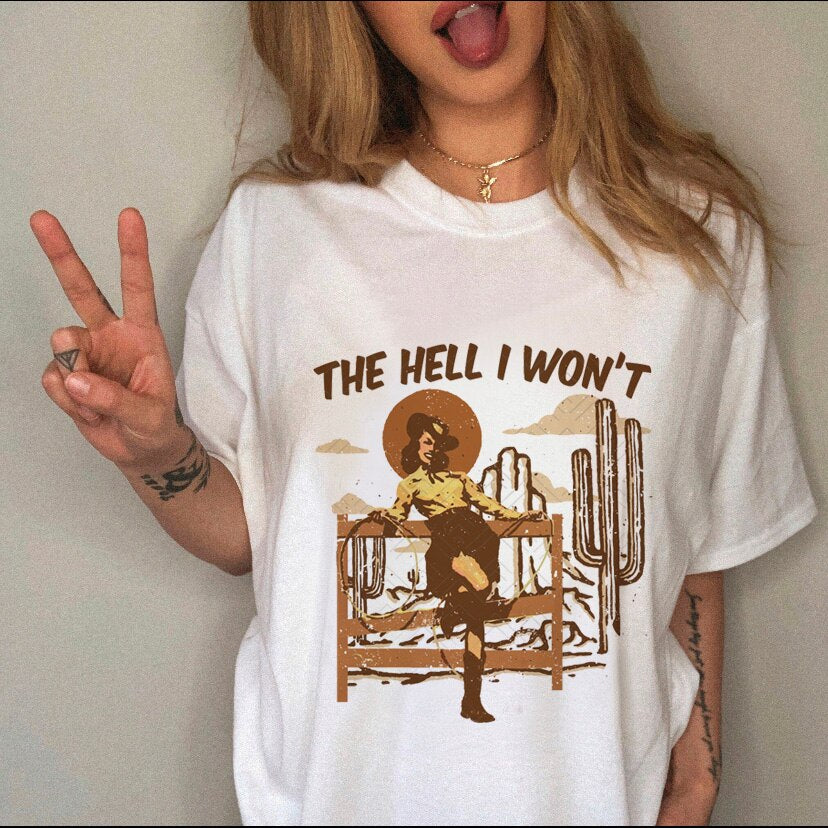 Women's T-shirt Western Cowboy Cartoon Letter Print Funny Cute Short