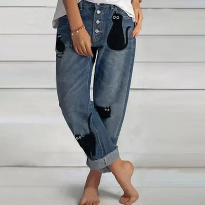 Women's Print denim Trousers Casual Wide Leg Jeans