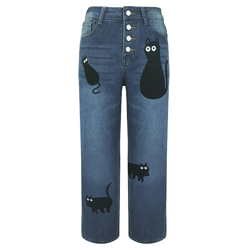 Women's Print denim Trousers Casual Wide Leg Jeans