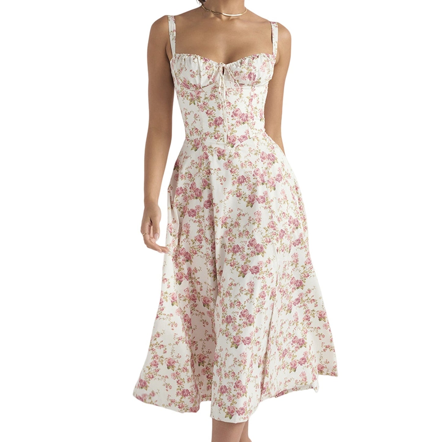 Vintage Floral Print A-line Midi Dress