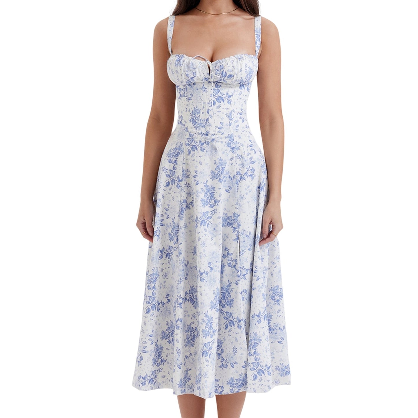 Vintage Floral Print A-line Midi Dress