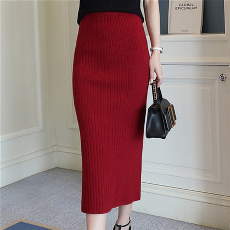 Elegant Office Woolen Pencil Skirt