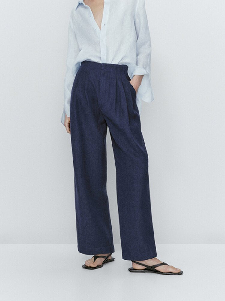 Comfortable Linen Pleated Commuting Pants