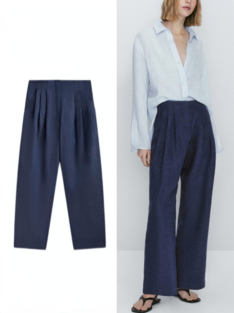 Comfortable Linen Pleated Commuting Pants