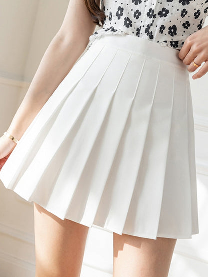 High Waist Zipper Pleated Mini Skirt