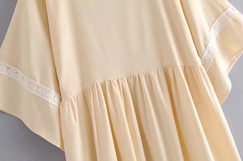 Beige Vintage Bohemian Style Mini Dress