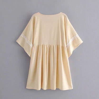 Beige Vintage Bohemian Style Mini Dress