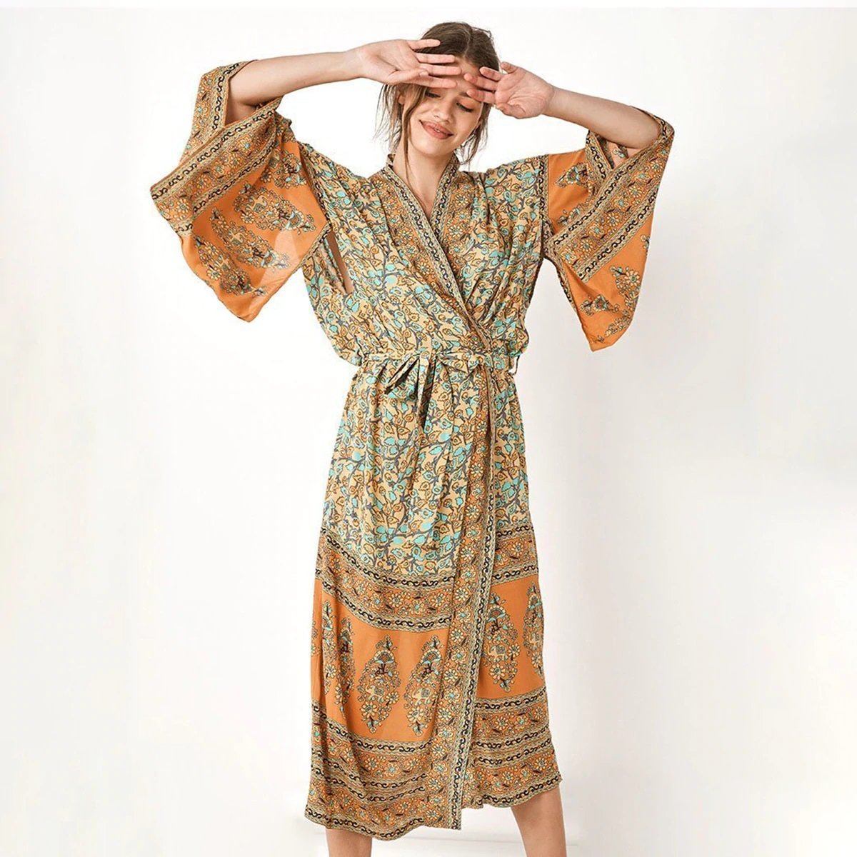 Bohemian Floral Kimono Dress