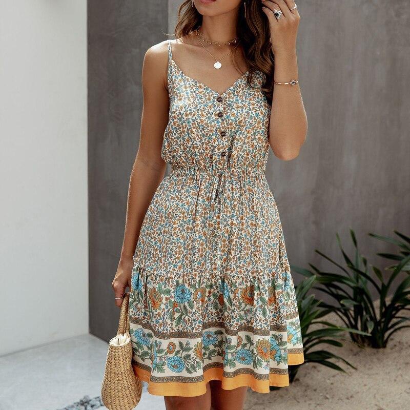 Elegant Button Bohemian Summer Dress