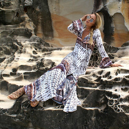 Ethnic Print Maxi Wrap Dress