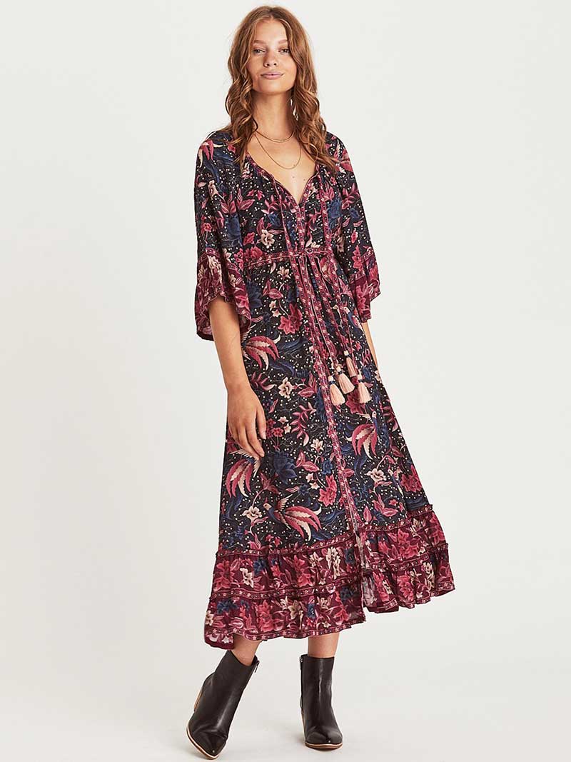 Flare Sleeve Bohemian Maxi Dress