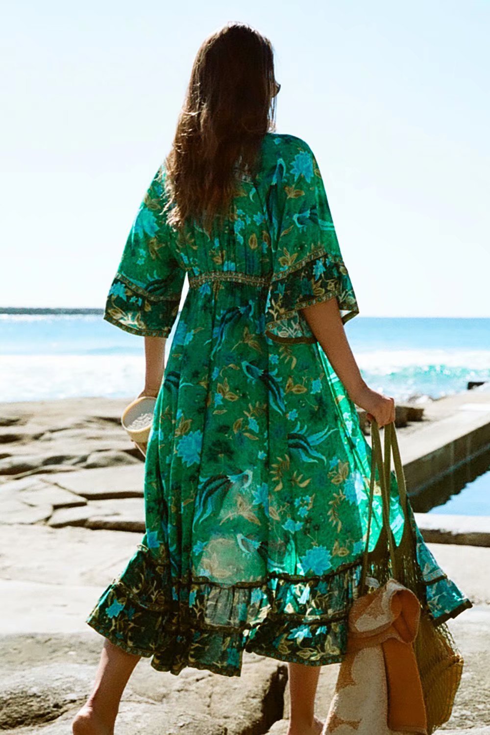 Flare Sleeve Bohemian Maxi Dress