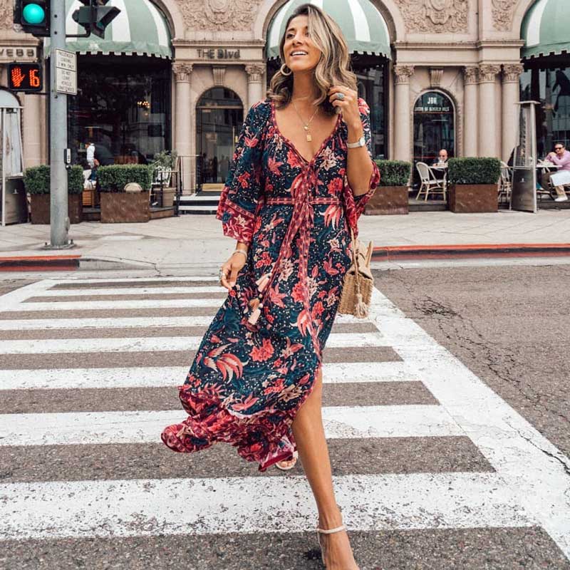 Flare Sleeve Bohemian Maxi Dress