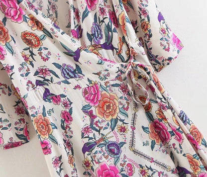 Floral Print Cotton Wrap Dress