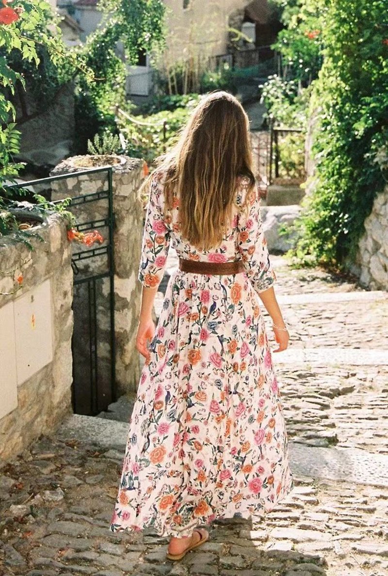 Floral Print Cotton Wrap Dress