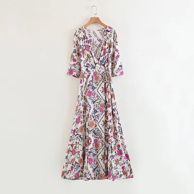 Floral Print Cotton Wrap Dress