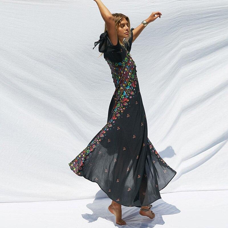 Floral Vibes V-Neck Irregular Maxi Dress