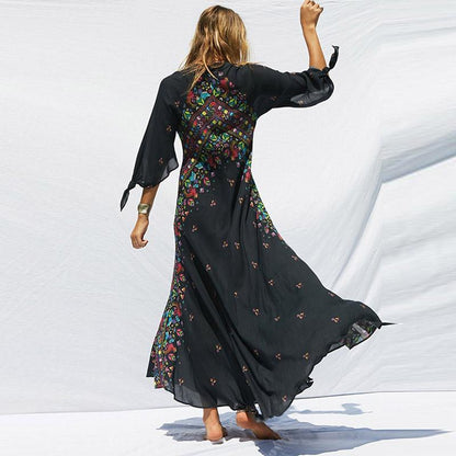 Floral Vibes V-Neck Irregular Maxi Dress