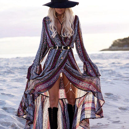 Free Spirit V-Neck Long Sleeve Maxi Dress