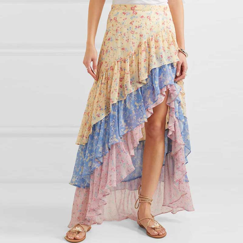 Gypsy Inspired Asymmetric Ruffled Skirt-Top Set