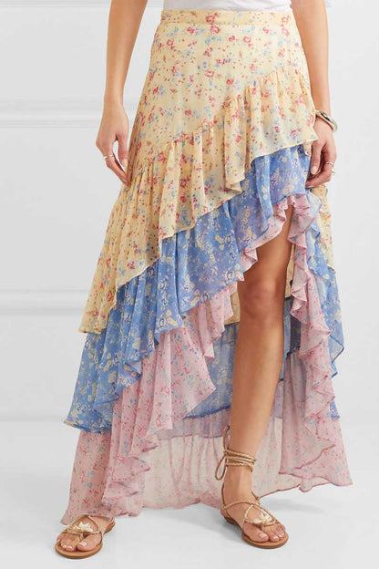 Gypsy Inspired Asymmetric Ruffled Skirt-Top Set