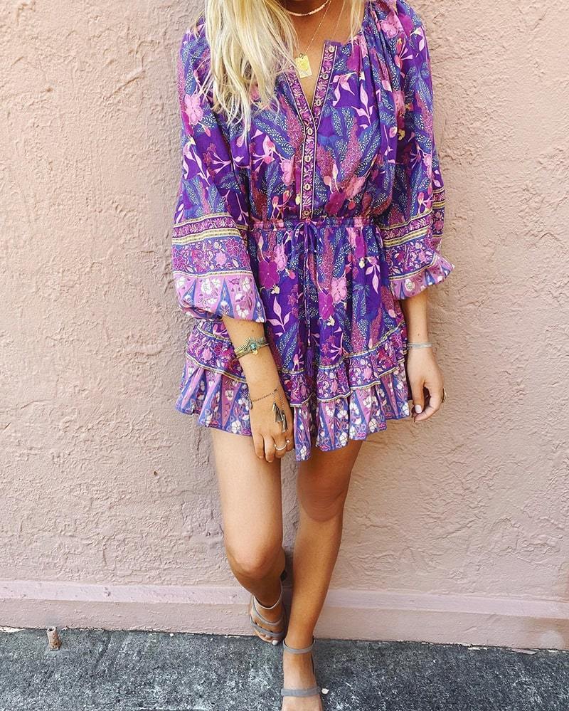 Gypsy Soul Purple Long Sleeve Mini Dress