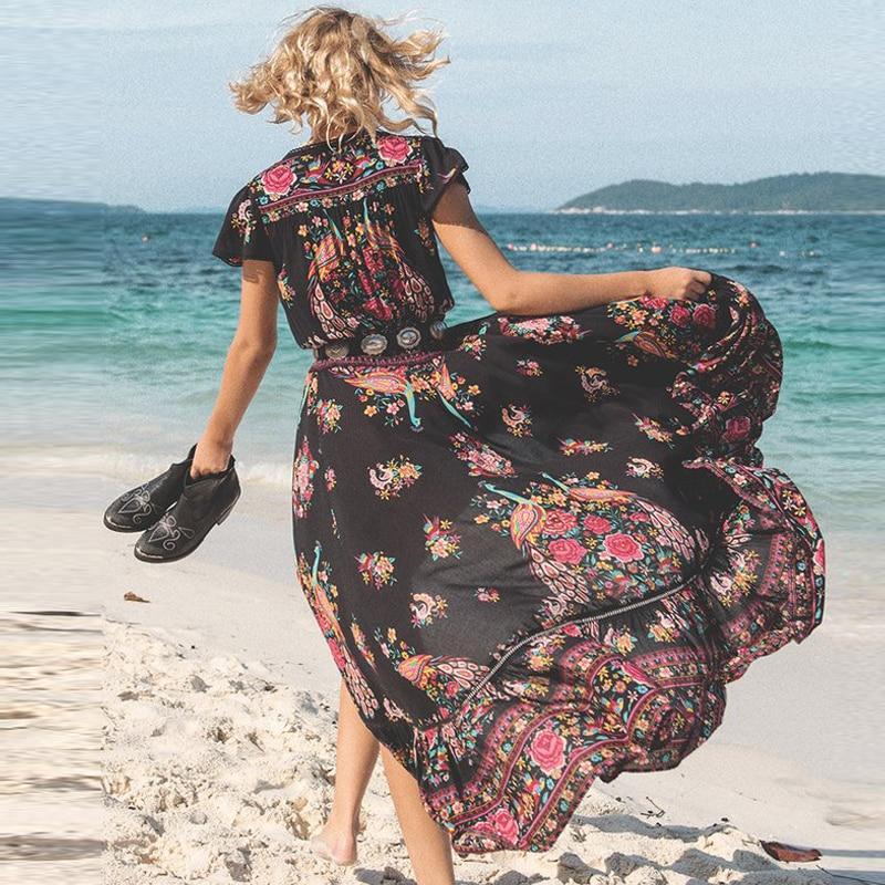 Gypsy Style Black Beach Maxi Dress