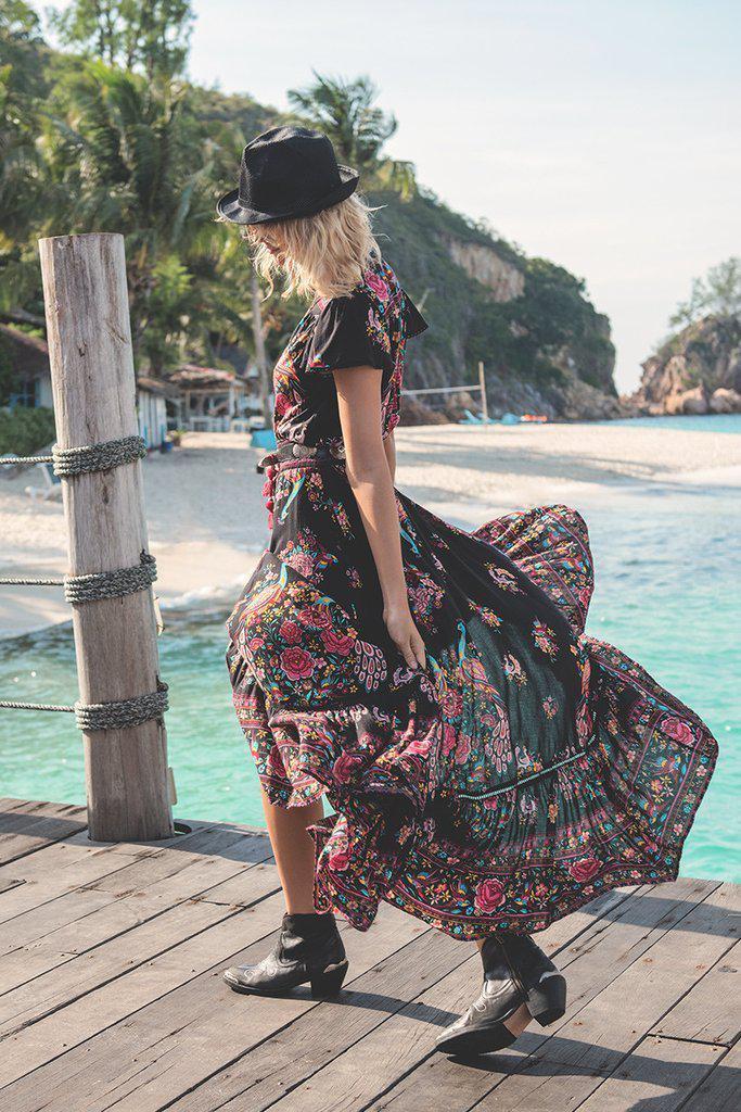 Gypsy Style Black Beach Maxi Dress