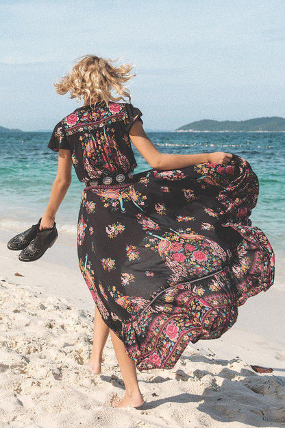 Gypsy Style Black Beach Maxi Dress
