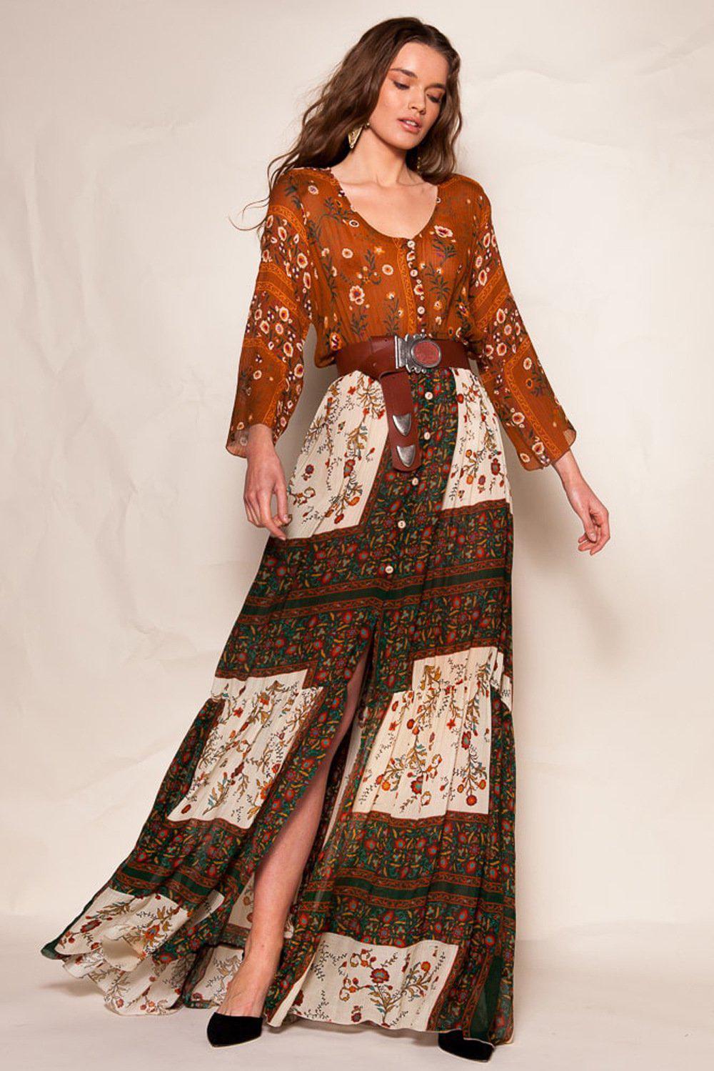 Gypsy Style Boho Deep Split Maxi Dress