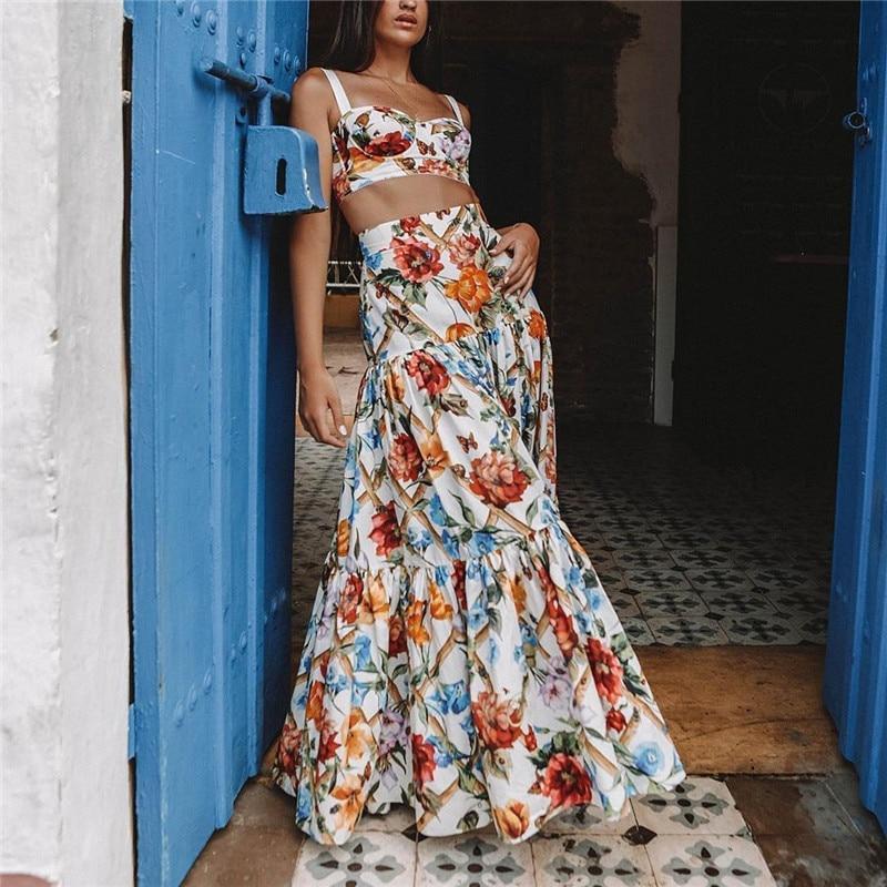 Plus Size Summer Flowers Two Piece Dress