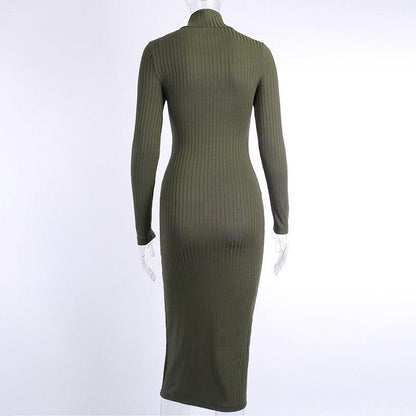 2024Ribbed Knitted Turtleneck Long Sleeve Dress